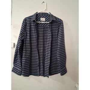 VSTR Womens Navy Gray Striped Long Sleeve Button Down Shirt Size Small